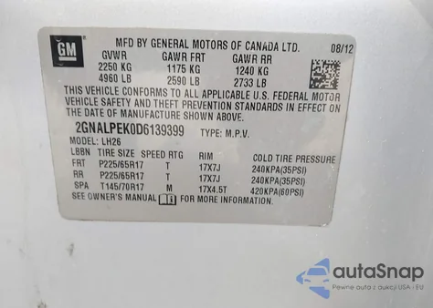 2013 Chevrolet Equinox 2Lt from USA, damaged, VIN 2GNALPEK0D6139399